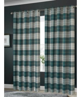 Printed Check Curtains in Emerald Green