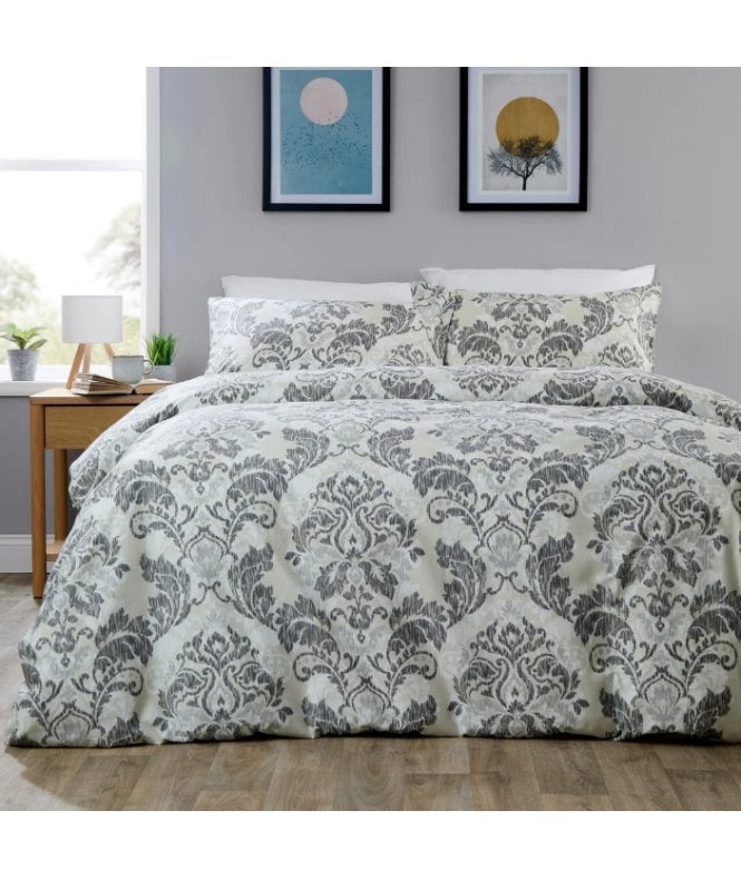 New Edge Blinds Regal Damask Duvet Set in Grey