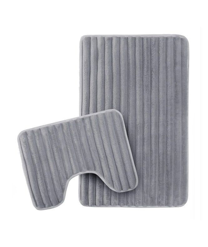 New Edge Blinds Ribbed Bath Mat Set in Charcoal