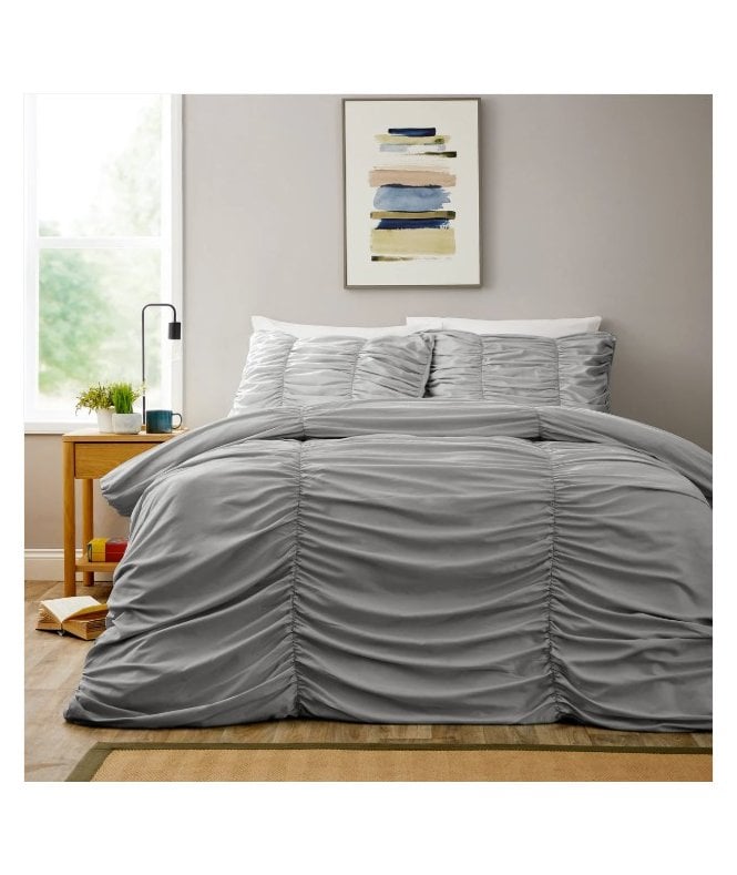 New Edge Blinds Ruched Duvet Set in Grey