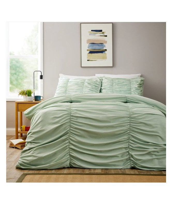 New Edge Blinds Ruched Duvet Set in Sage Green