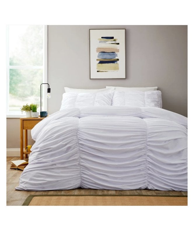 New Edge Blinds Ruched Duvet Set in White