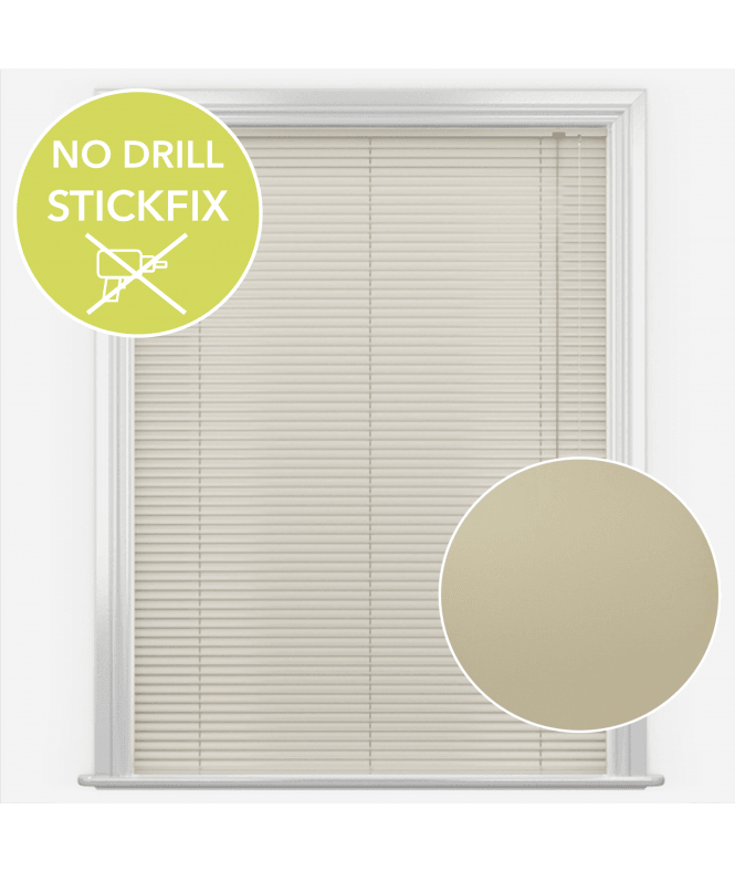 New Edge Blinds San Francisco No Drill Self Adhesive Stick Fix Brushed Sand Made to Measure Aluminium Venetian Blinds 25mm Slats