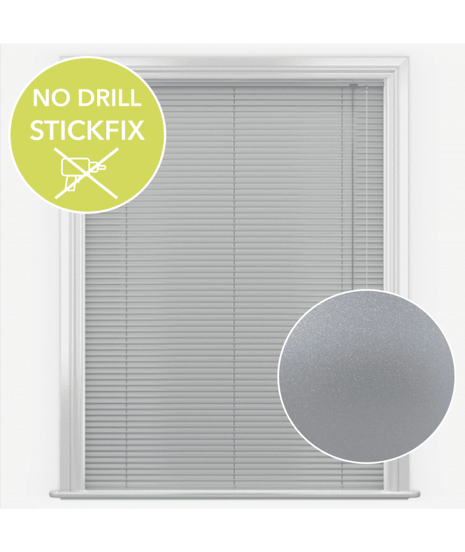 New Edge Blinds San Francisco No Drill Self Adhesive Stick Fix Brushed Silver Made to Measure Aluminium Venetian Blinds 25mm Slats