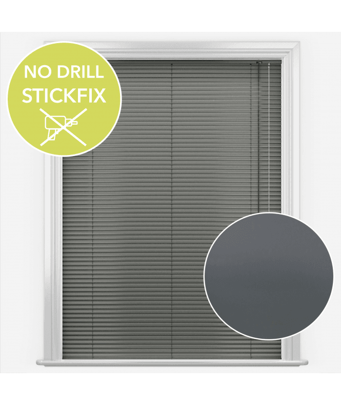 New Edge Blinds San Francisco No Drill Self Adhesive Stick Fix Cool Grey Made to Measure Aluminium Venetian Blinds 25mm Slats