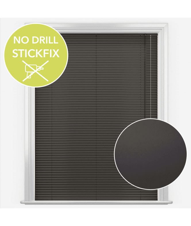 New Edge Blinds San Francisco No Drill Self Adhesive Stick Fix Ebon Made to Measure Aluminium Venetian Blinds 25mm Slats