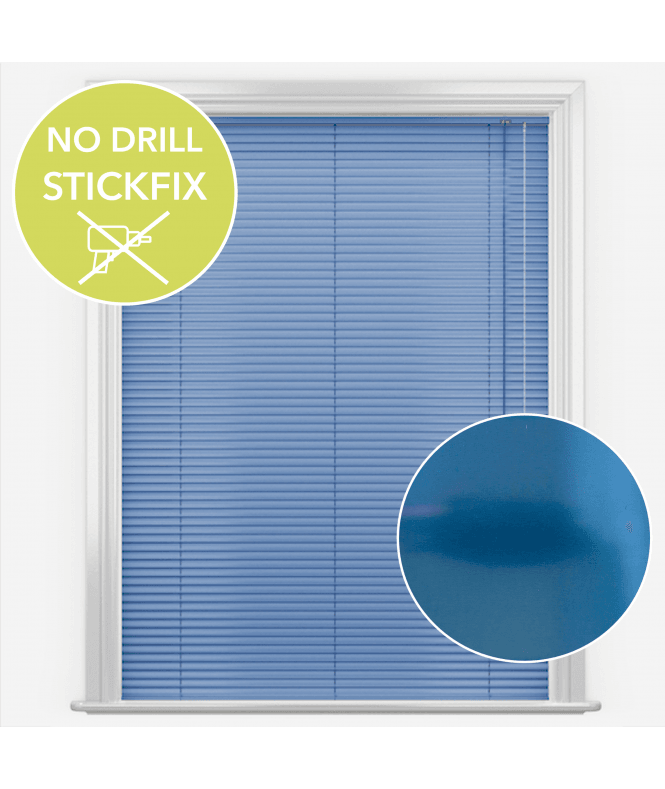 New Edge Blinds San Francisco No Drill Self Adhesive Stick Fix Electra Blue Made to Measure Aluminium Venetian Blinds 25mm Slats