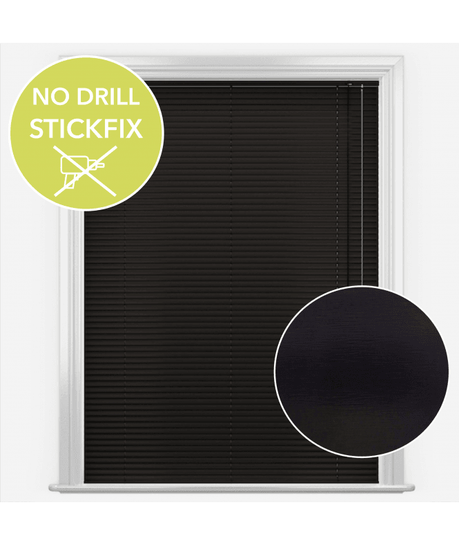 New Edge Blinds San Francisco No Drill Self Adhesive Stick Fix Onyx Made to Measure Aluminium Venetian Blinds 25mm Slats
