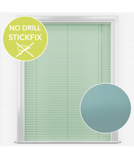 San Francisco No Drill Self Adhesive Stick Fix Powder Green Made to Measure Aluminium Venetian Blinds 25mm Slats