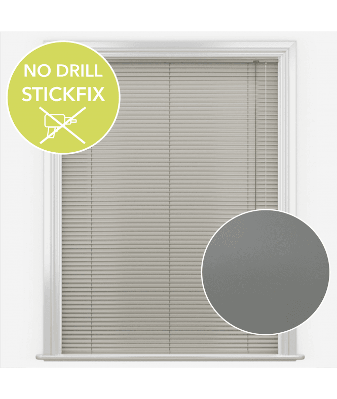 New Edge Blinds San Francisco No Drill Self Adhesive Stick Fix Shadow Grey Made to Measure Aluminium Venetian Blinds 25mm Slats