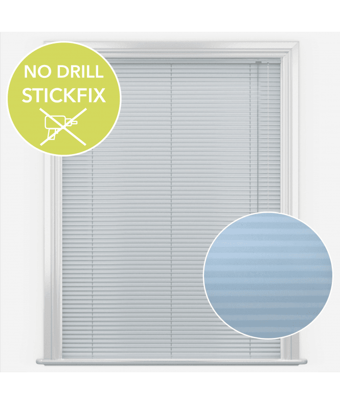 New Edge Blinds San Francisco No Drill Self Adhesive Stick Fix Vibe Cool Blue Made to Measure Aluminium Venetian Blinds 25mm Slats