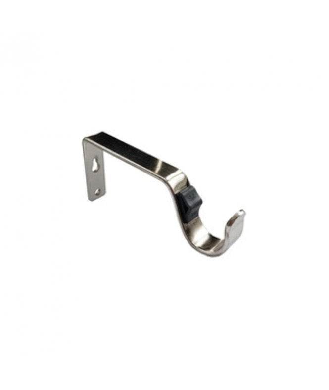 New Edge Blinds Satin Silver Quick Lock Fixed Metal Curtain Pole Support Bracket Pair (28mm)