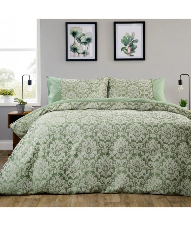 New Edge Blinds Savoy Jacquard Duvet Set in Sage Green