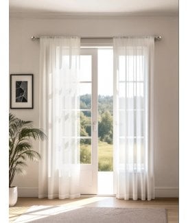 Sheer Slot Top Voile Curtains in White
