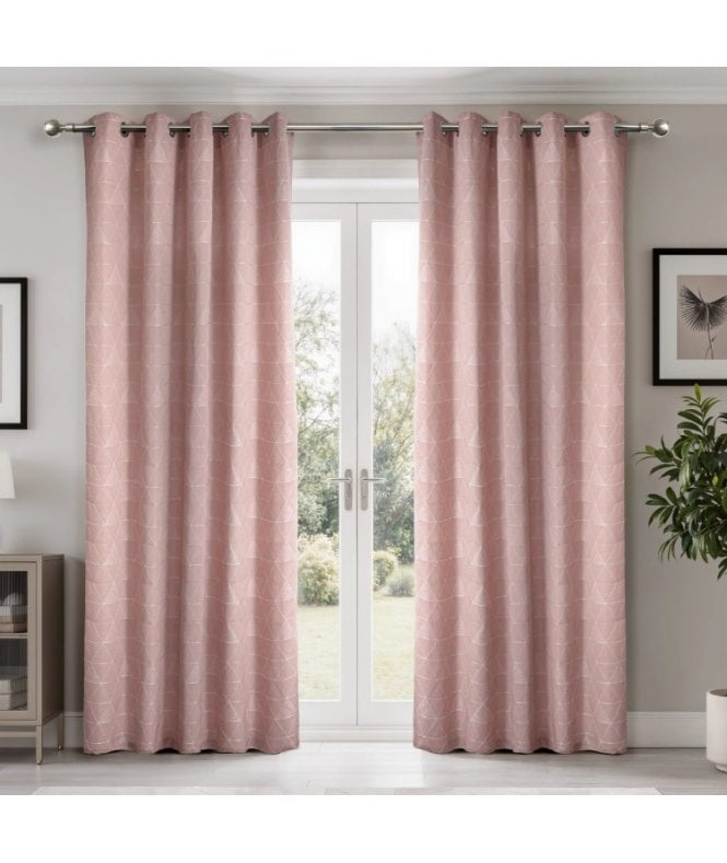 New Edge Blinds Siena Geometric Unlined Jacquard Eyelet Curtains in Blush Pink