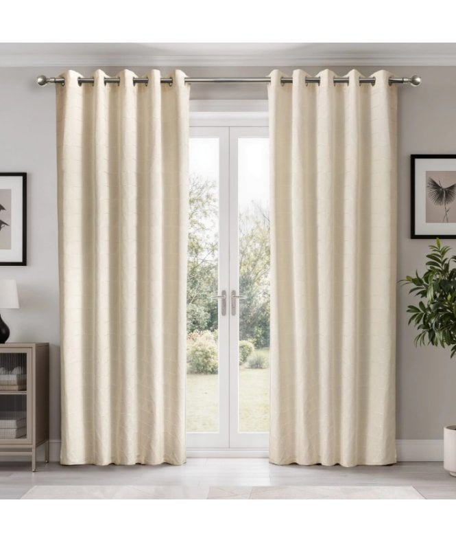 New Edge Blinds Siena Geometric Unlined Jacquard Eyelet Curtains in Natural