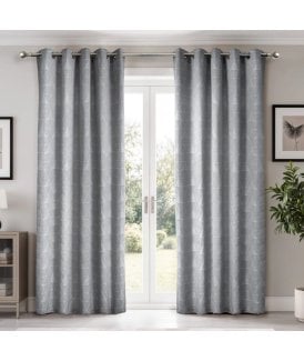 Siena Geometric Unlined Jacquard Eyelet Curtains in Silver Grey