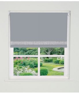 Silver Straight Diamante Edge Border Dimout Roller Blind (165cm Drop)