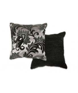 Swirls Collection Damask Chenille Cushion Cover in Black