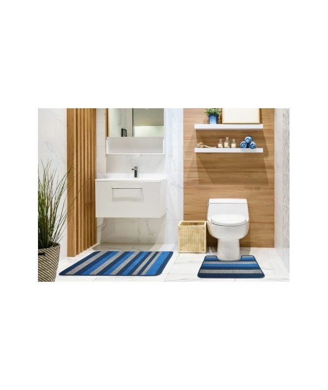 New Edge Blinds Tricolore Collection Contrast Stripe 2 Piece Set in Blue