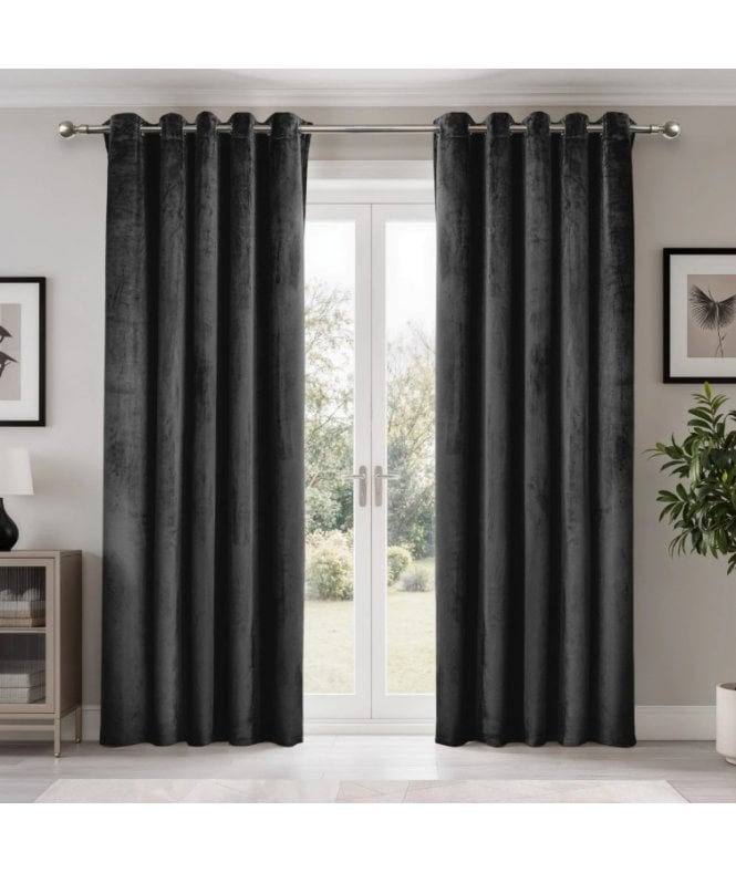 New Edge Blinds Verbena Jacquard Eyelet Curtains in Black