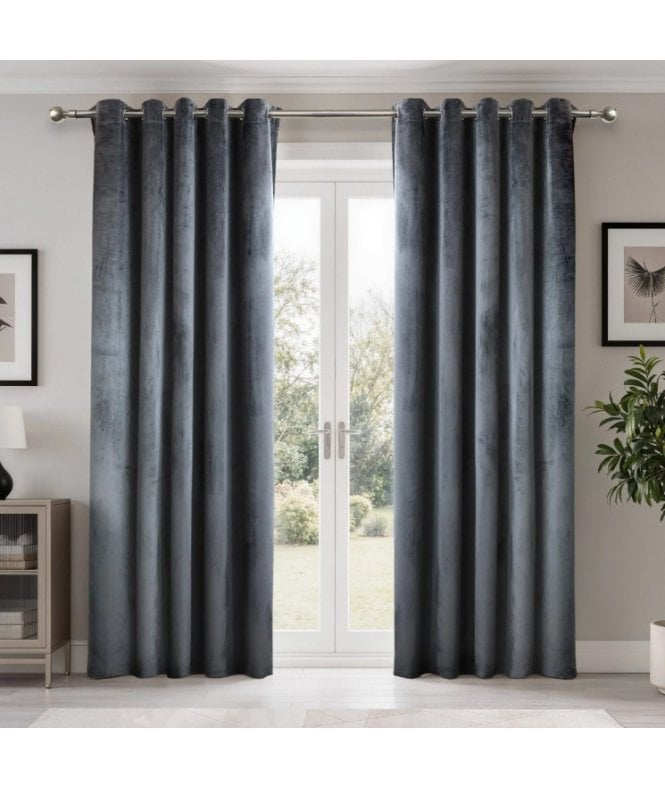 New Edge Blinds Verbena Jacquard Eyelet Curtains in Charcoal