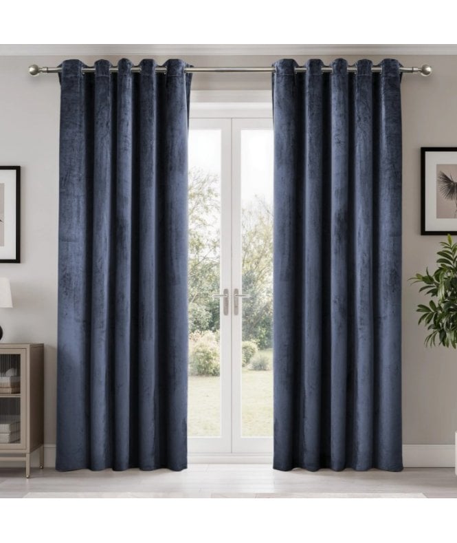 New Edge Blinds Verbena Jacquard Eyelet Curtains in Navy