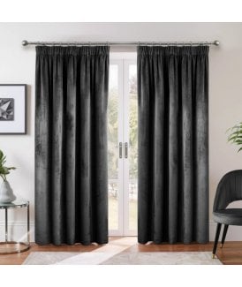 Verbena Jacquard Pencil Pleat Curtains in Black