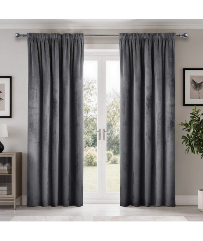 New Edge Blinds Verbena Jacquard Pencil Pleat Curtains in Charcoal