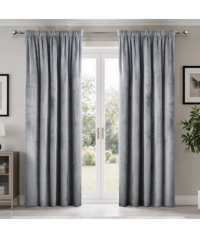 New Edge Blinds Verbena Jacquard Pencil Pleat Curtains in Silver