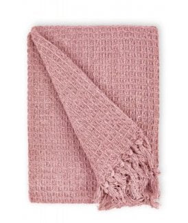 Waffle Collection Recycled Cotton Throw in Blush Pink