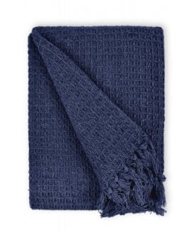 Waffle Collection Recycled Cotton Throw in Navy