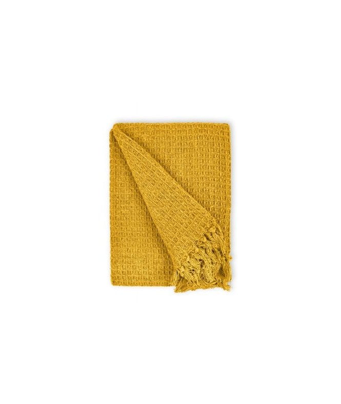 New Edge Blinds Waffle Collection Recycled Cotton Throw in Ochre