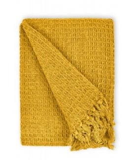 Waffle Collection Recycled Cotton Throw in Ochre