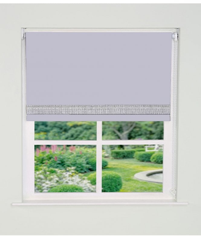 New Edge Blinds White Straight Diamante Edge Border Dimout Roller Blind (165cm Drop)