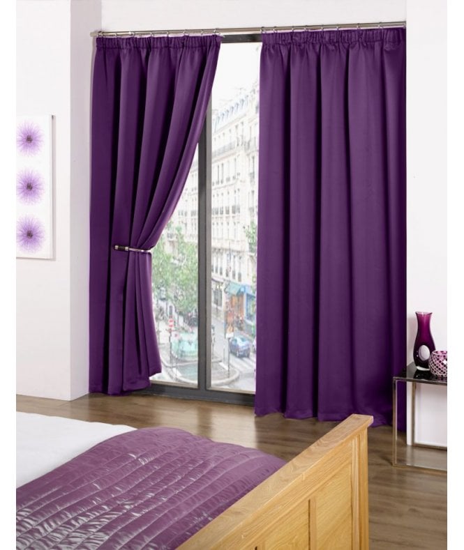 New Edge Blinds Woven Thermal Blackout Pencil Pleat Curtains Amethyst