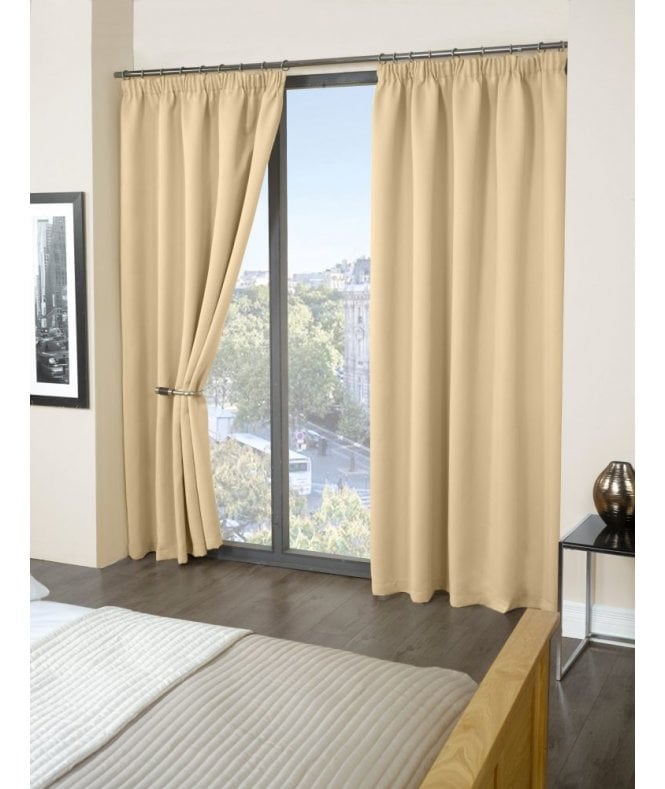 New Edge Blinds Woven Thermal Blackout Pencil Pleat Curtains Beige