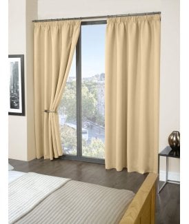 Woven Thermal Blackout Pencil Pleat Curtains Beige