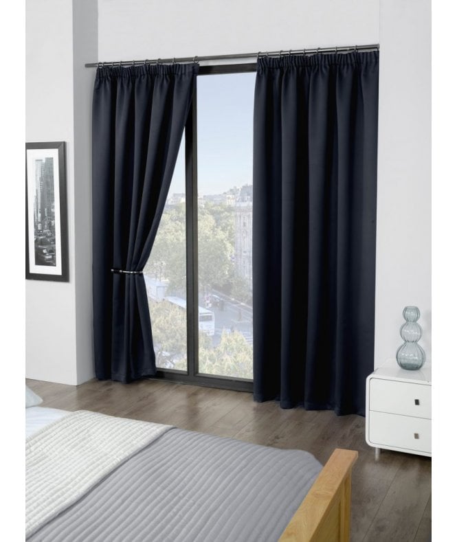 New Edge Blinds Woven Thermal Blackout Pencil Pleat Curtains Black