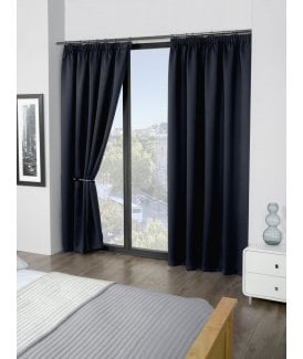 Woven Thermal Blackout Pencil Pleat Curtains Black