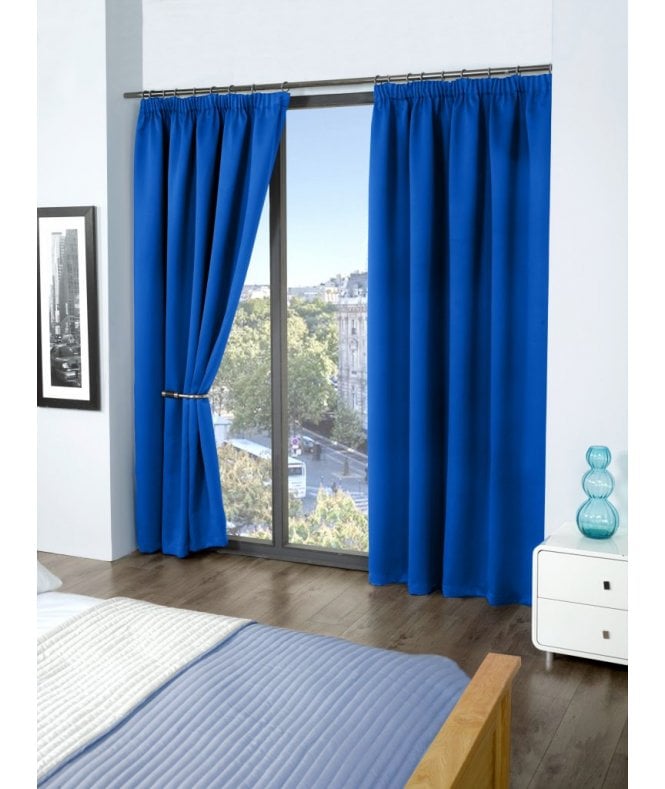 New Edge Blinds Woven Thermal Blackout Pencil Pleat Curtains Blue