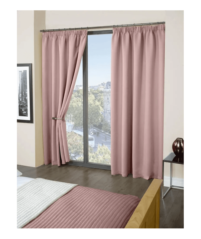 New Edge Blinds Woven Thermal Blackout Pencil Pleat Curtains Blush Pink