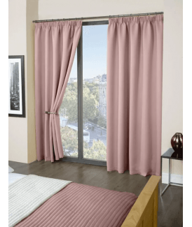 Woven Thermal Blackout Pencil Pleat Curtains Blush Pink