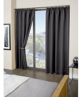 Woven Thermal Blackout Pencil Pleat Curtains Charcoal