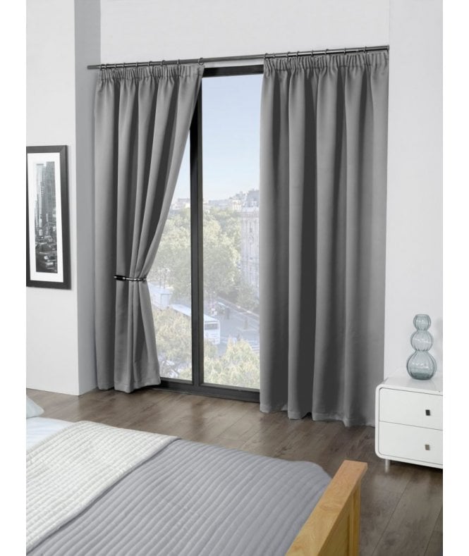 New Edge Blinds Woven Thermal Blackout Pencil Pleat Curtains Grey