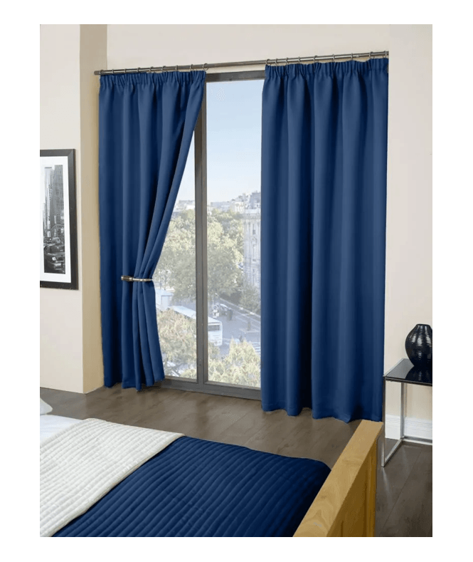 New Edge Blinds Woven Thermal Blackout Pencil Pleat Curtains Navy