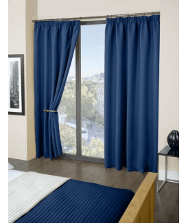 Woven Thermal Blackout Pencil Pleat Curtains Navy
