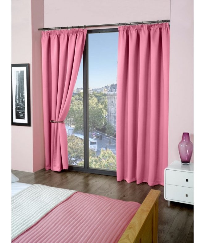 New Edge Blinds Woven Thermal Blackout Pencil Pleat Curtains Pink