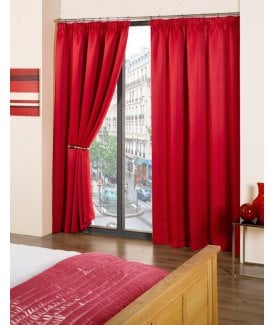 Woven Thermal Blackout Pencil Pleat Curtains Red