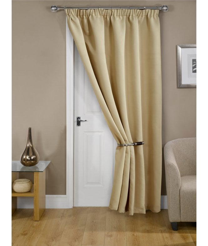 New Edge Blinds Woven Thermal Blackout Pencil Pleat Door Curtain Beige